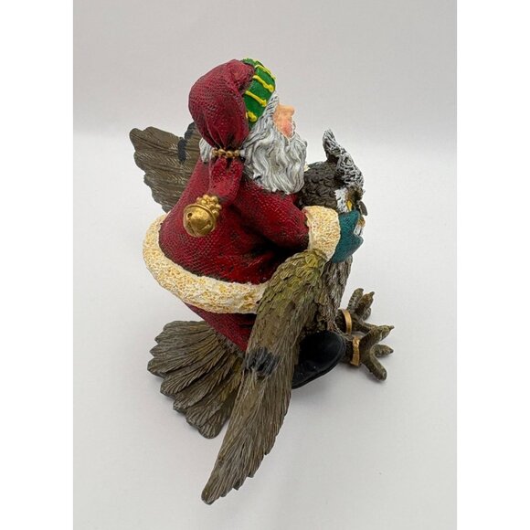 Vintage Santa Riding Owl Christmas Figurine Rustic Nature Sculpture - Picture 6 of 8